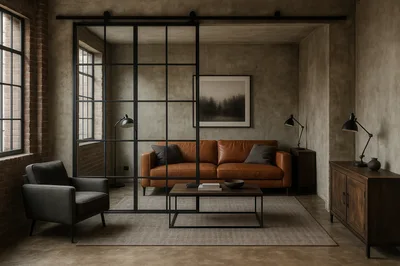 Modern Industrial Living Room With Leather Sofa