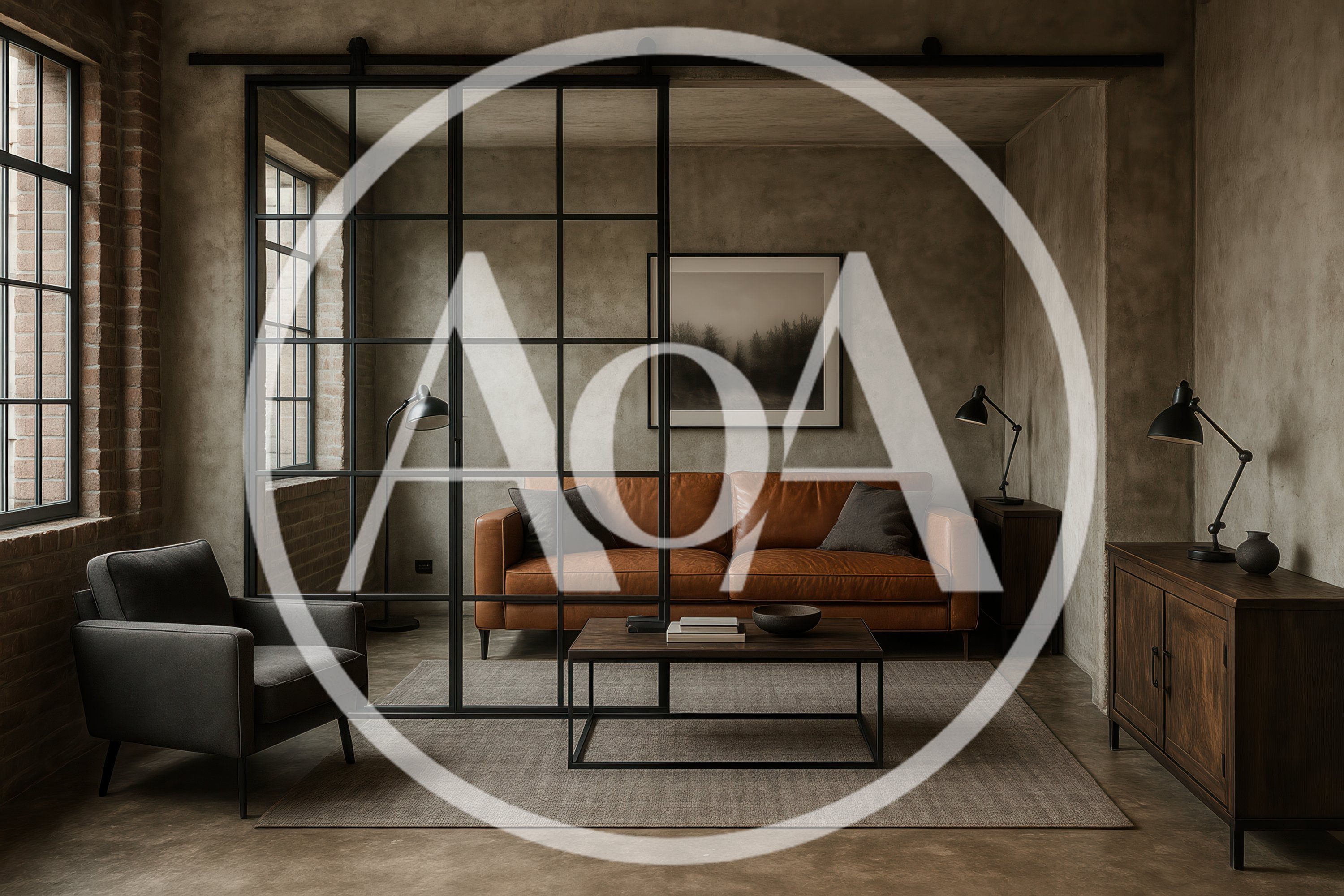 Modern Industrial Living Room With Leather Sofa