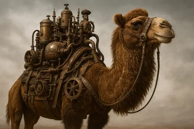 Steampunk Camel With Mechanical Brass Apparatus
