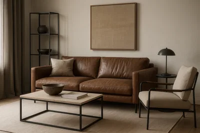 Modern Minimalist Living Room With Leather Sofa