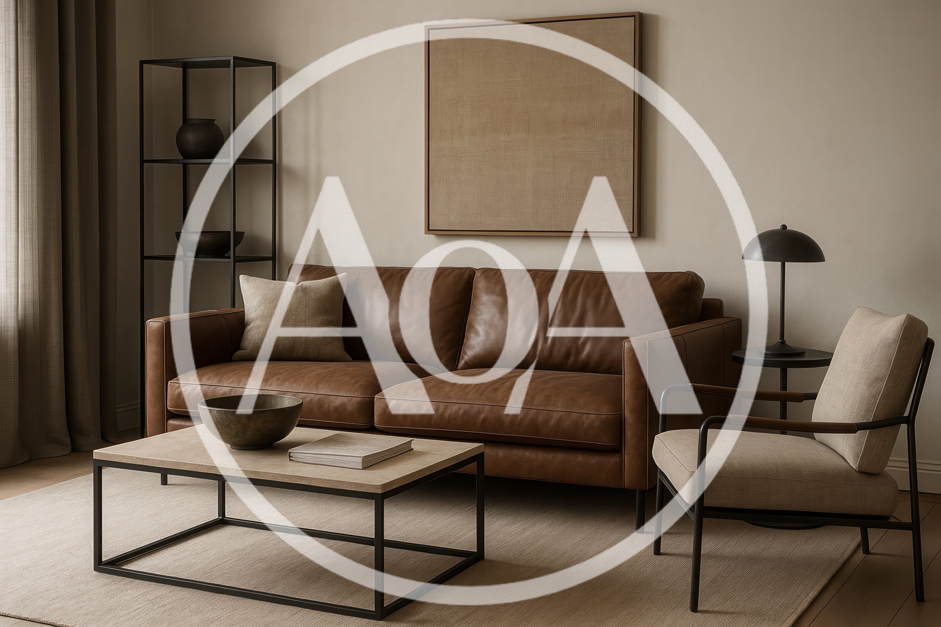 Modern Minimalist Living Room With Leather Sofa