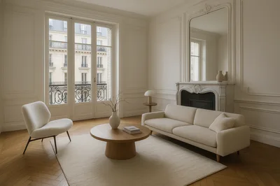 Minimalist Living Room With Parisian Architecture