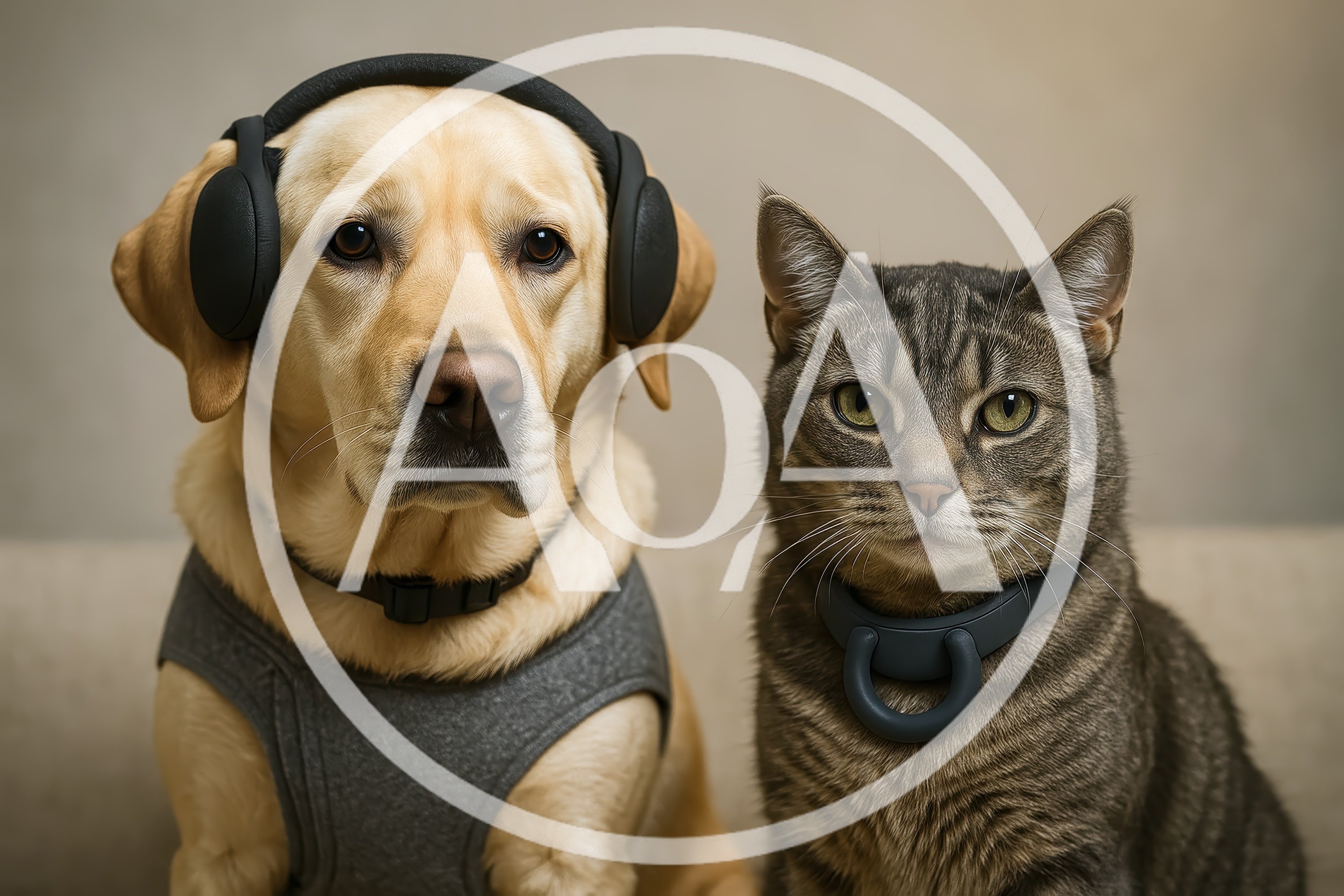 Labrador Dog And Tabby Cat Wearing Tech Accessories