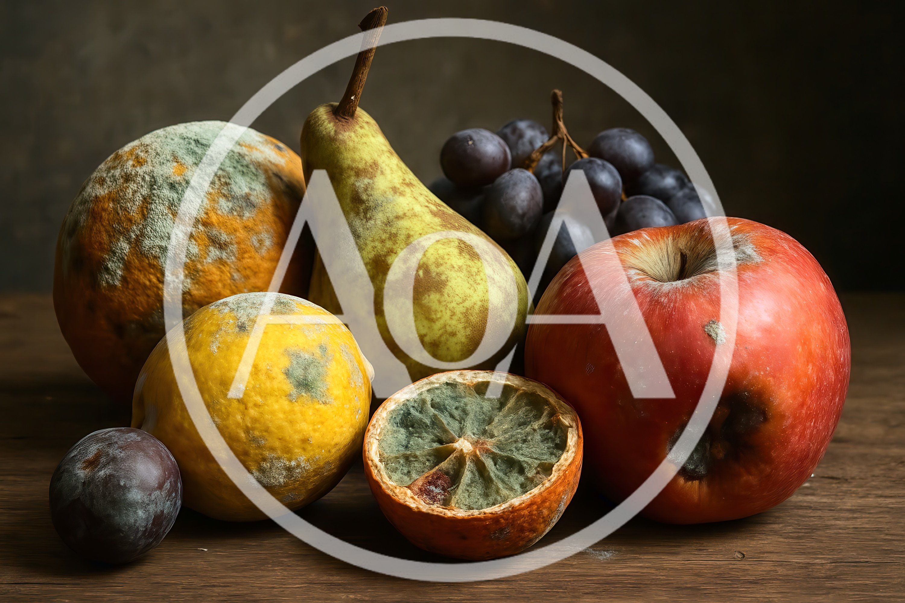 Still Life Composition Of Decaying Moldy Fruit