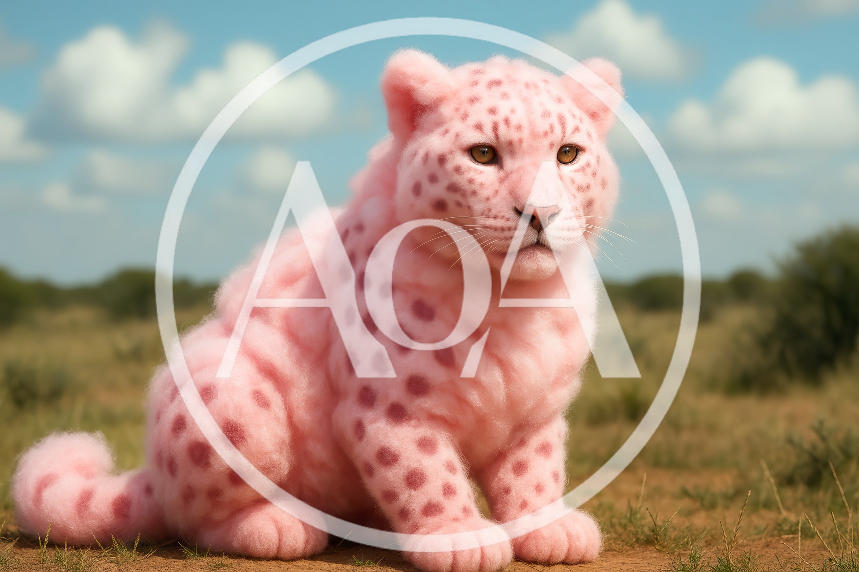 Fluffy Pink Leopard Sitting In The African Savanna