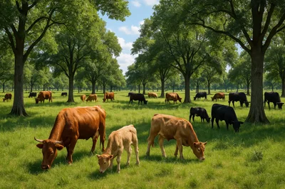 Cattle Grazing in a Lush Green Pasture