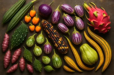 Assorted Exotic Vegetables and Fruits Flat Lay