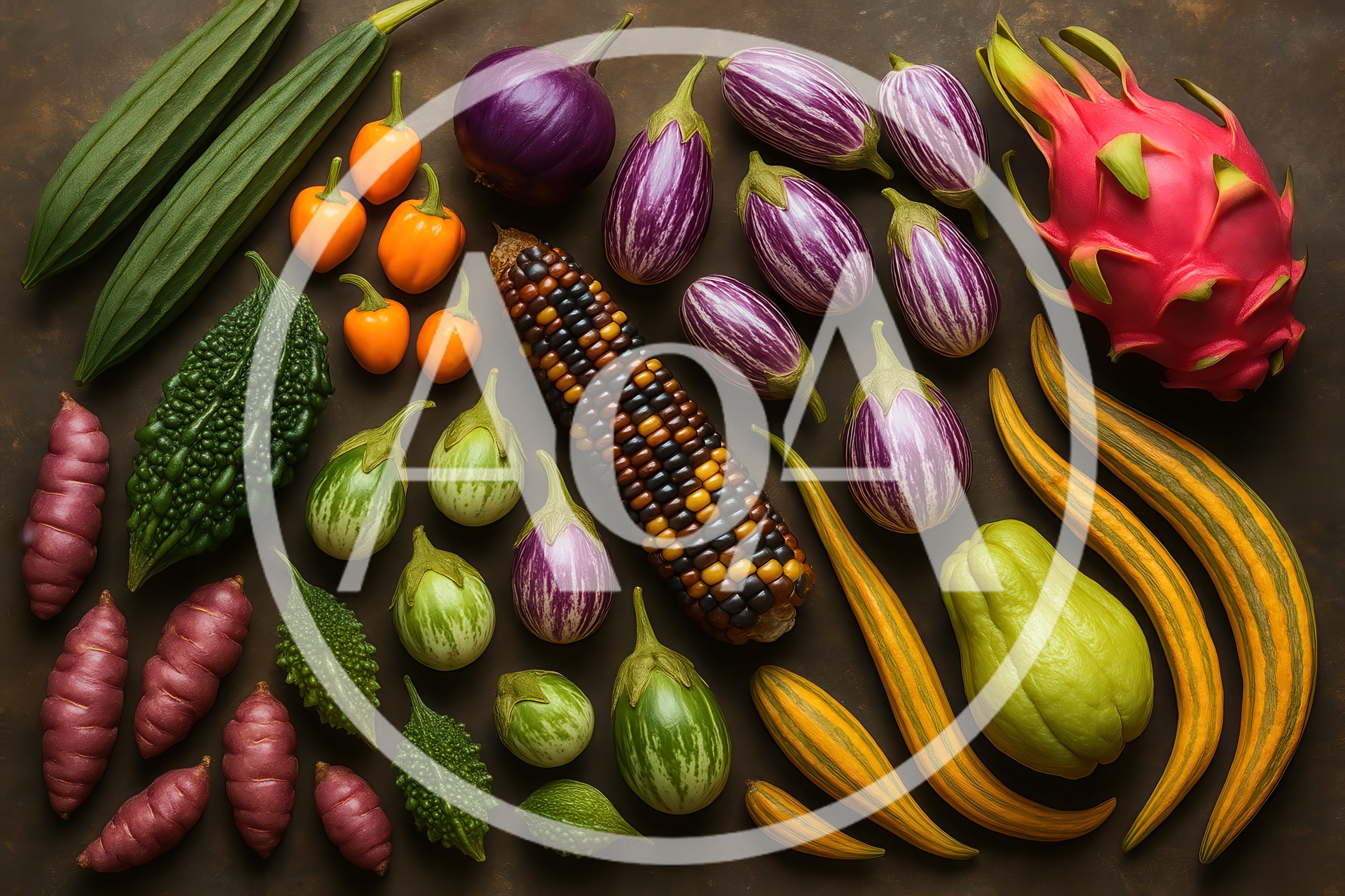 Assorted Exotic Vegetables and Fruits Flat Lay