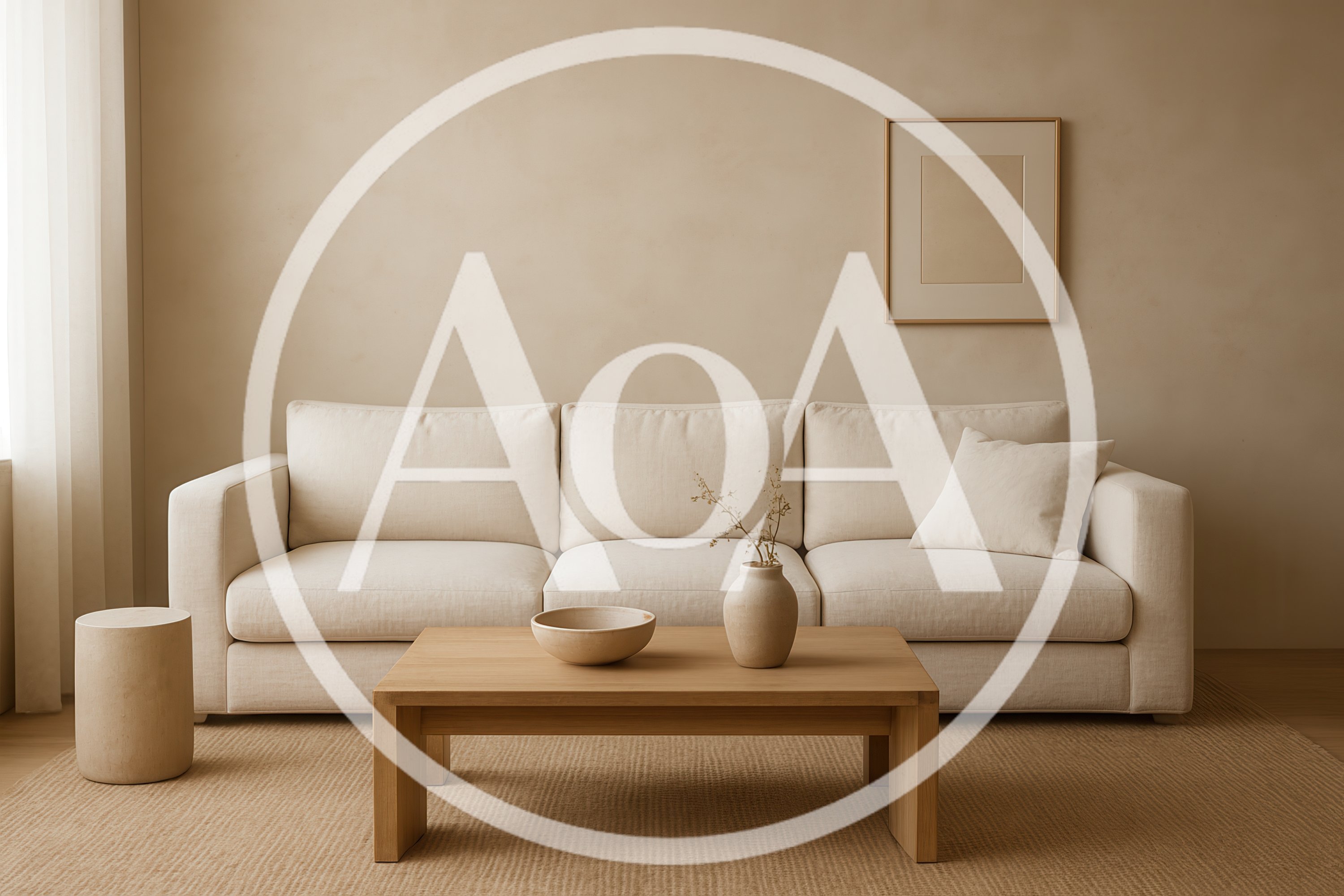 Minimalist Living Room With Beige Sofa And Coffee Table