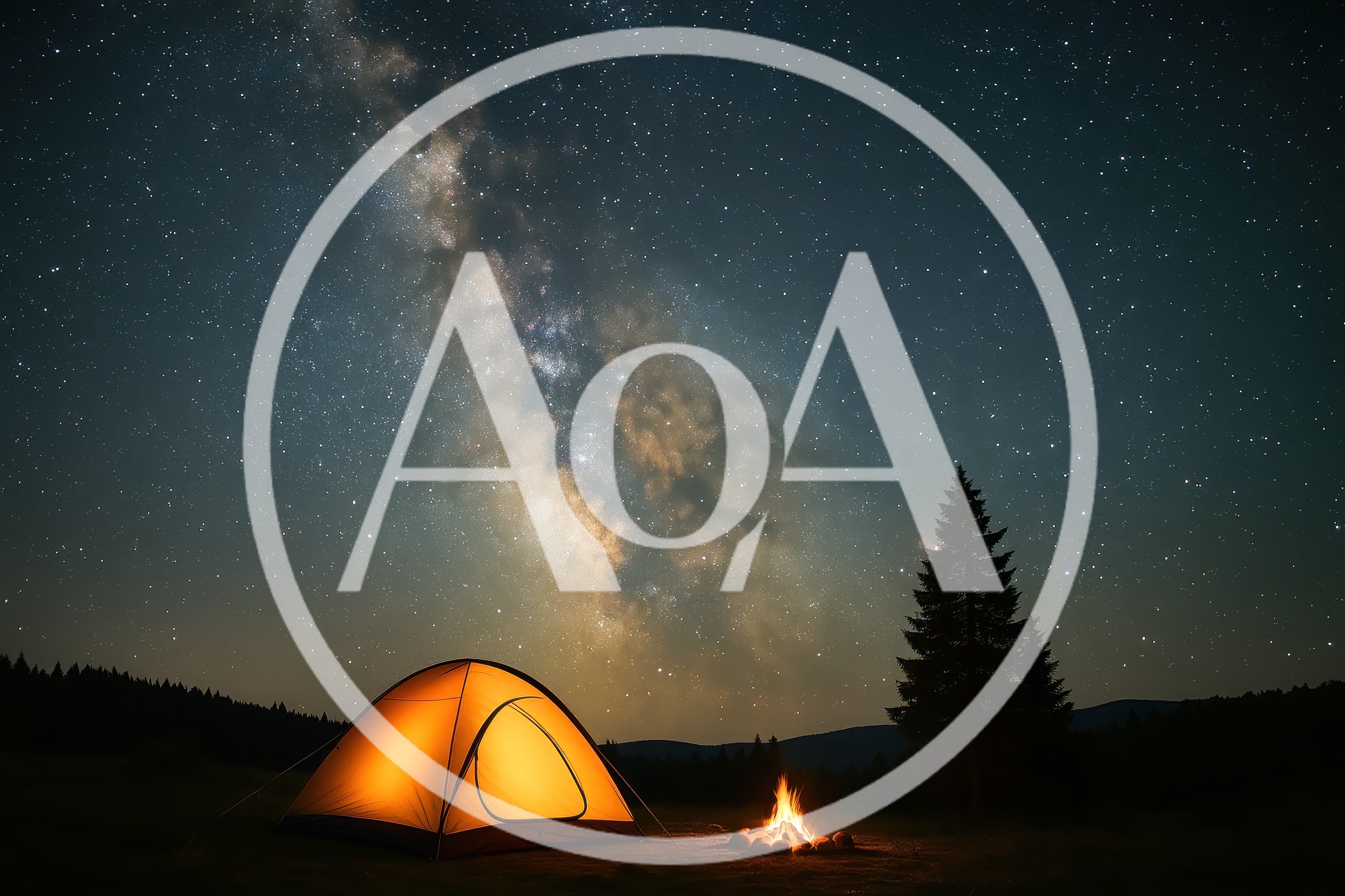 Camping Tent and Campfire Under Milky Way Galaxy