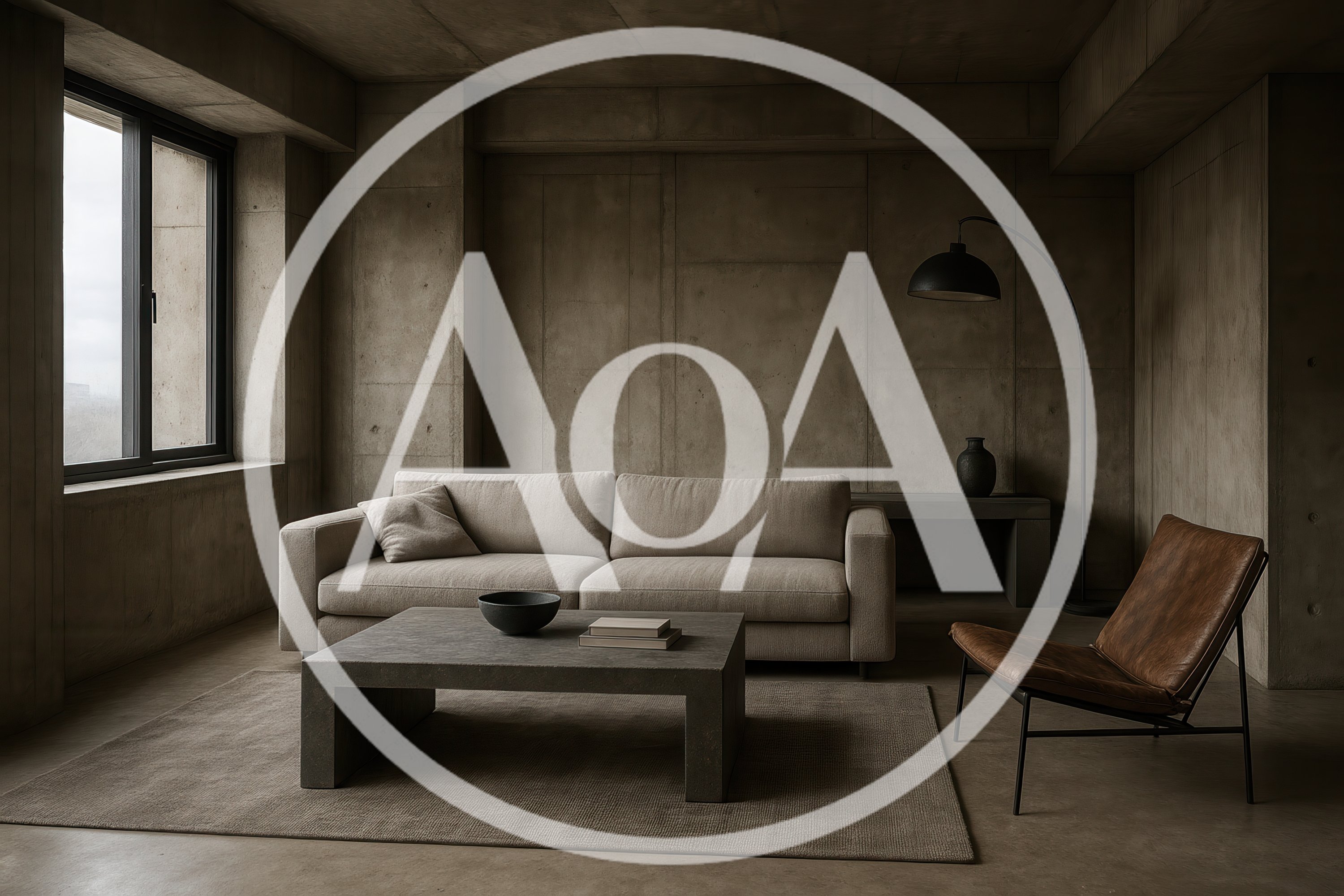 Minimalist Living Room With Concrete Walls And Furniture