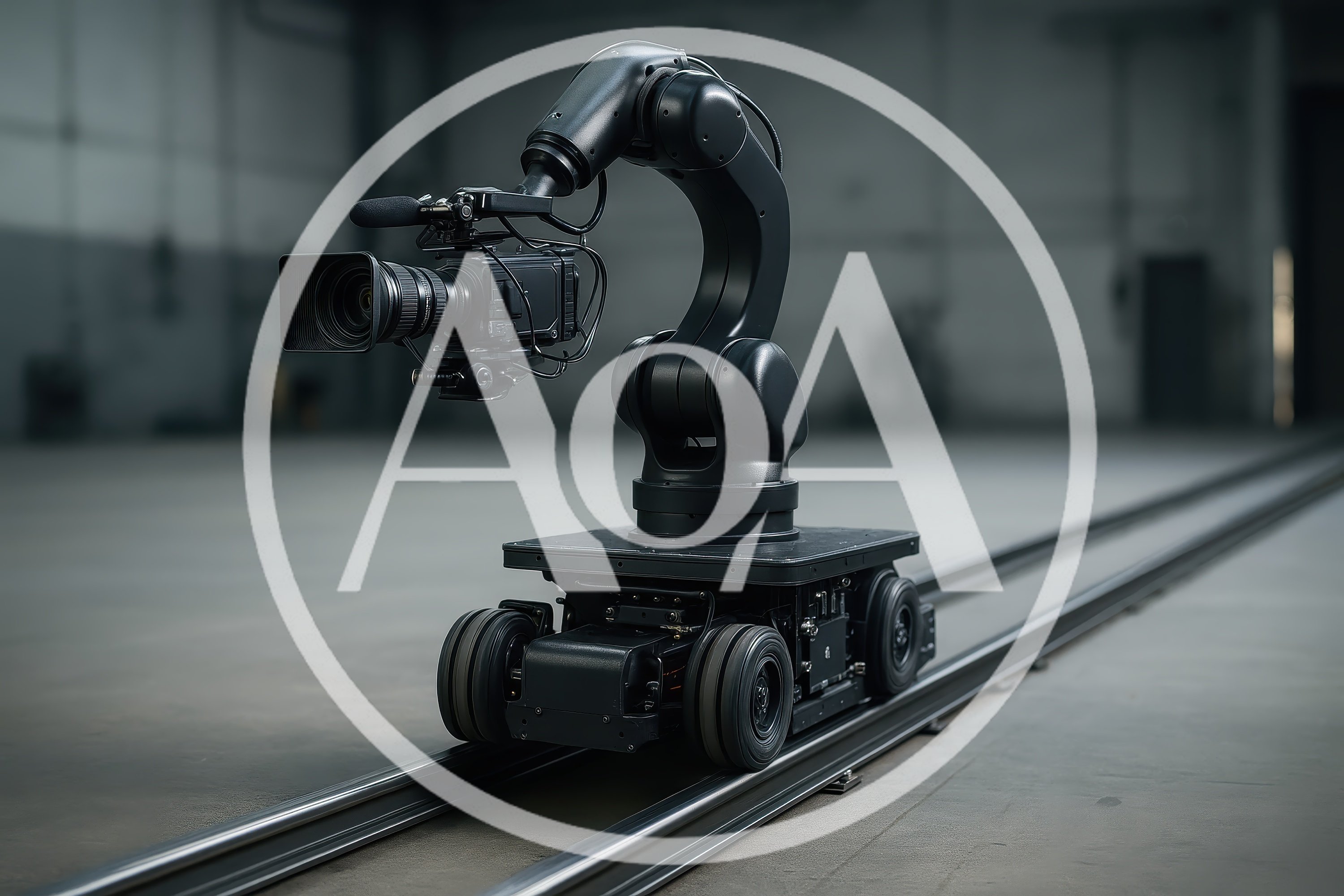Robotic Camera Arm Mounted On Industrial Rail Dolly