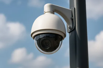 Outdoor Dome Security Camera Mounted On A Pole