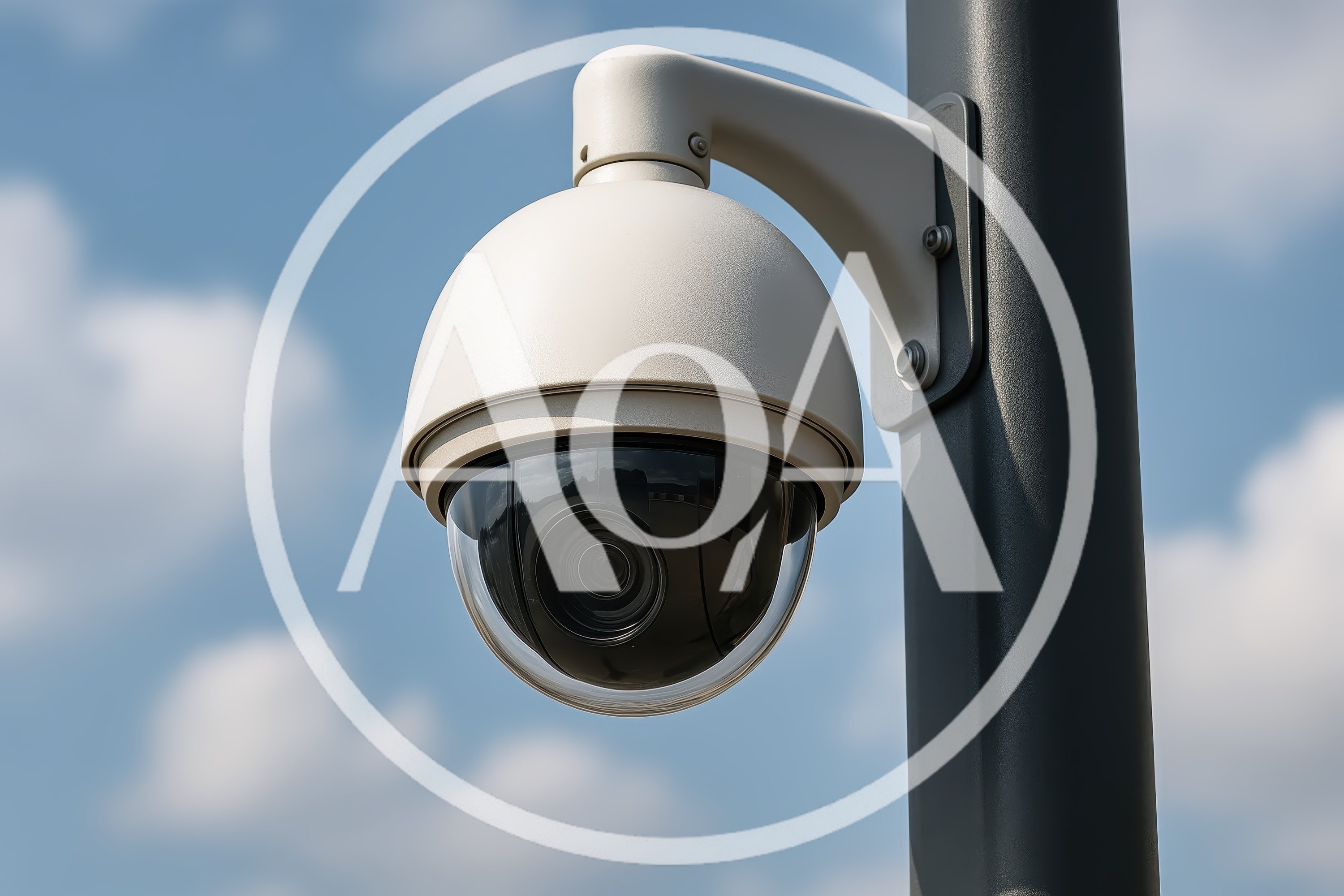 Outdoor Dome Security Camera Mounted On A Pole