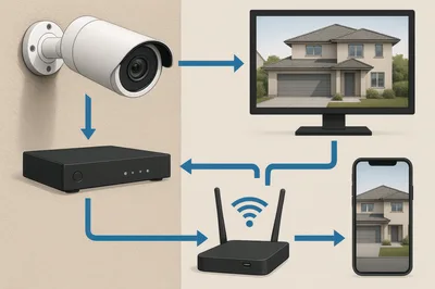 Security Camera System Network Diagram Illustration