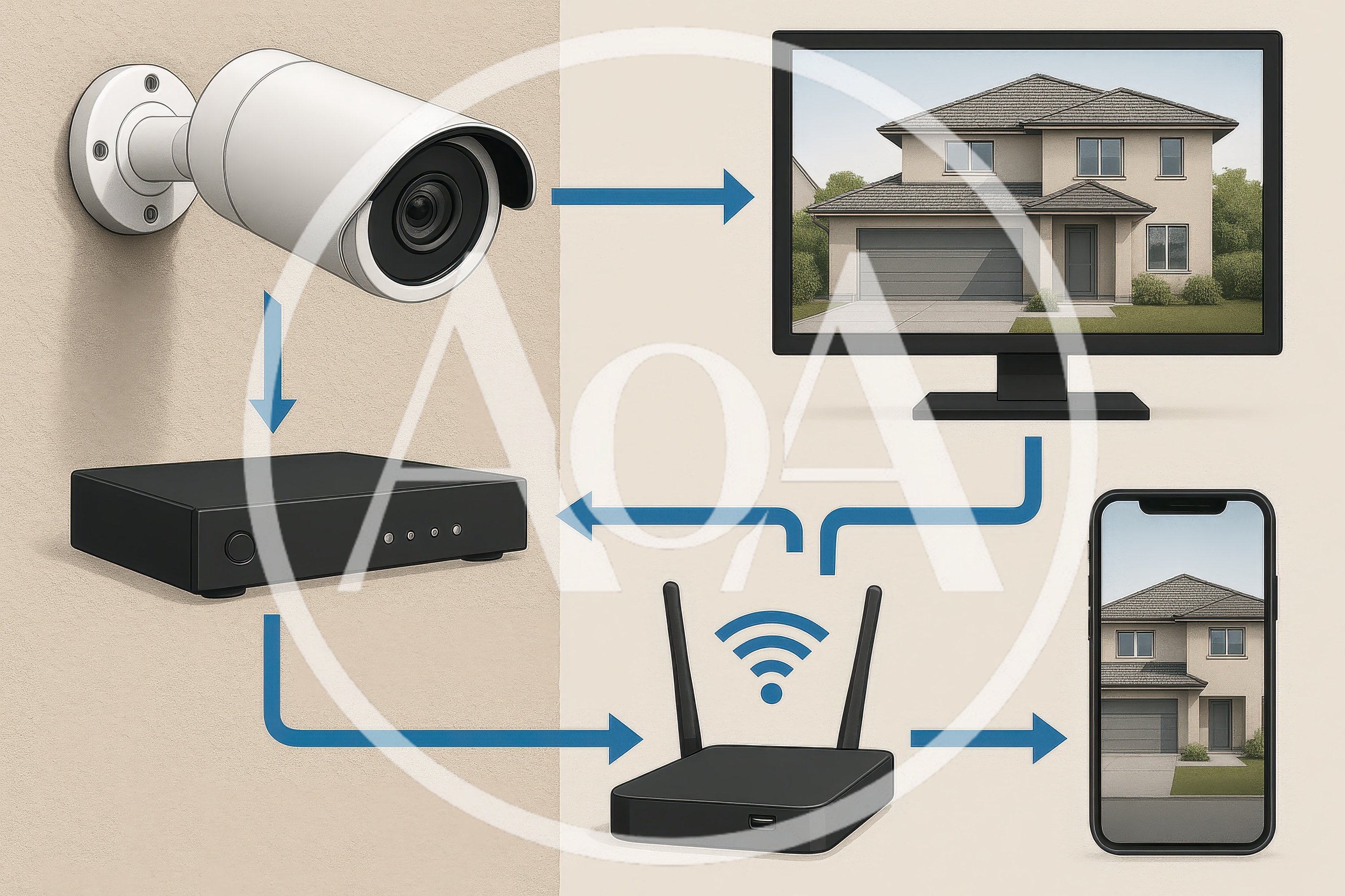 Security Camera System Network Diagram Illustration