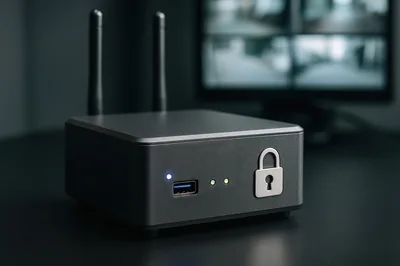 Secure Network Router With USB Port And Lock Icon