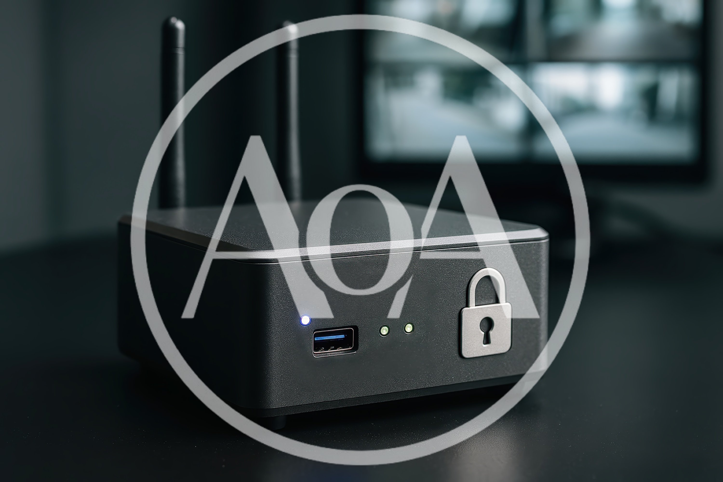 Secure Network Router With USB Port And Lock Icon