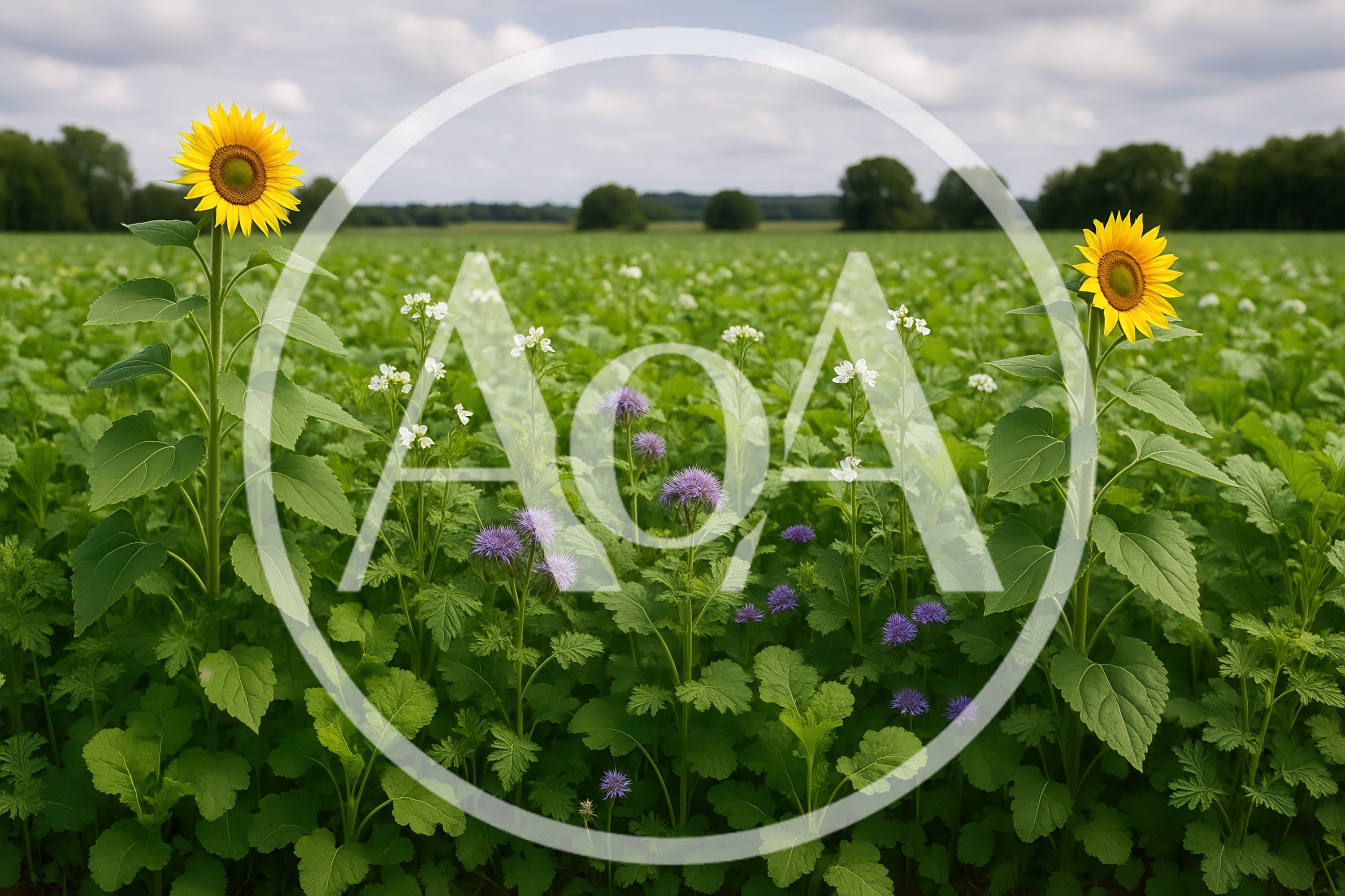 Two Sunflowers Standing In A Lush Green Field