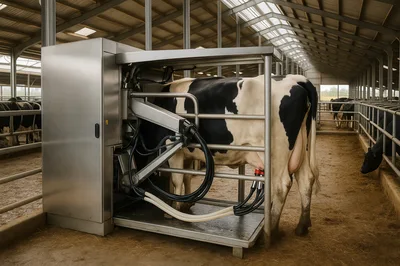 Automated Robotic Milking System In Modern Dairy Farm