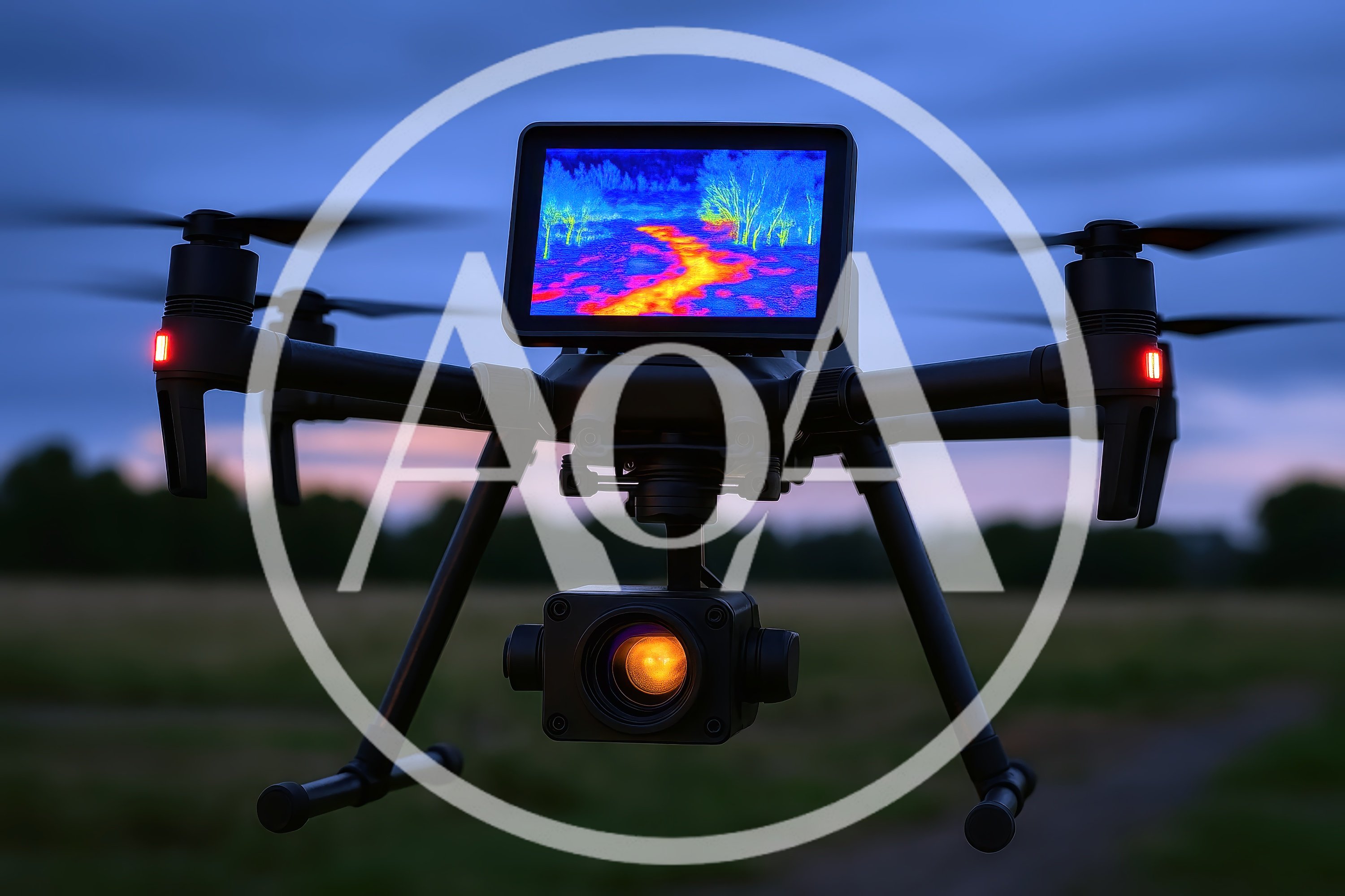 Industrial Drone With Thermal Imaging Camera In Flight