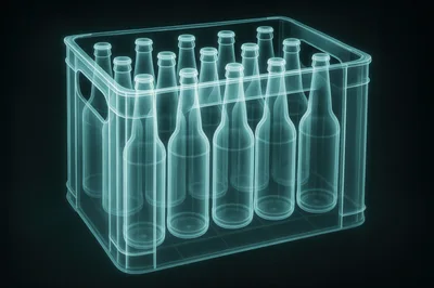 Holographic Wireframe Crate Of Glass Bottles