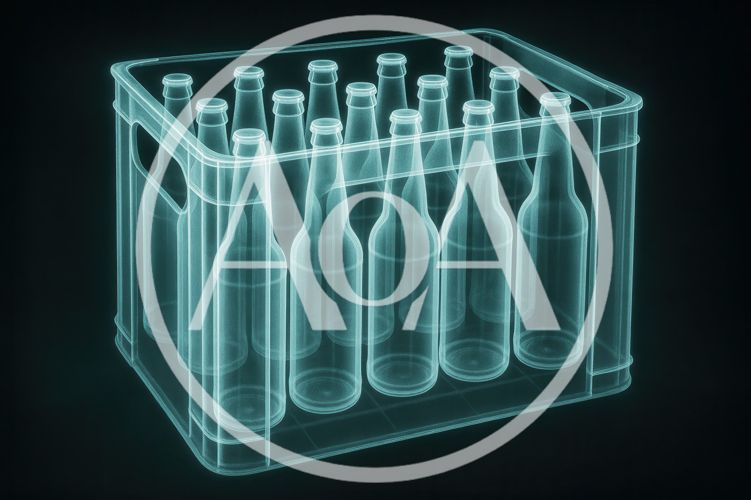 Holographic Wireframe Crate Of Glass Bottles