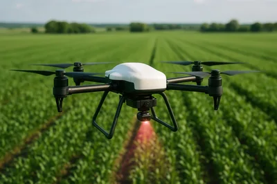 Agricultural Drone Monitoring Green Crop Field