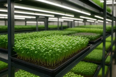 Vertical Farming Microgreens Growing In Indoor Facility
