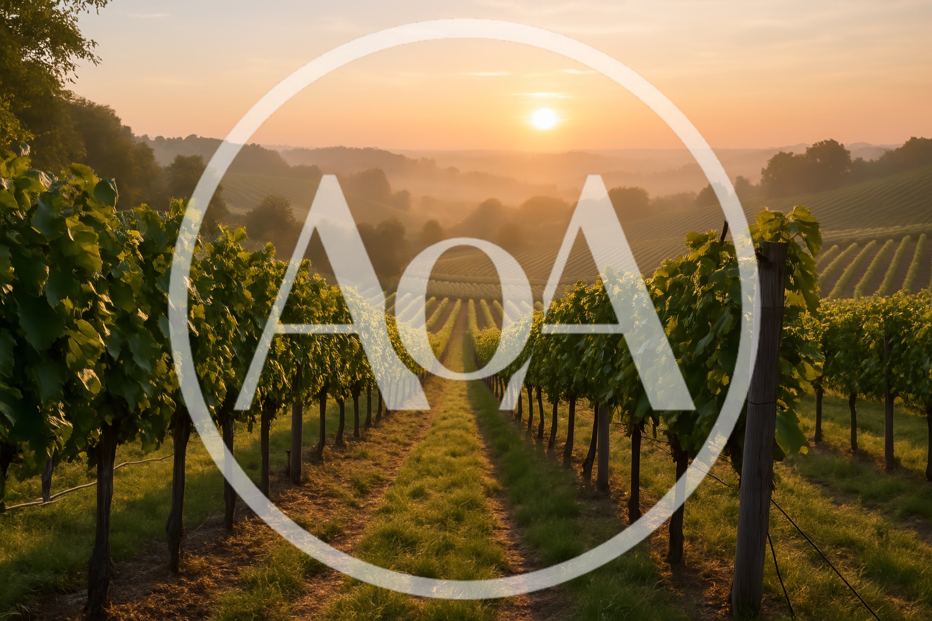 Vineyard Rows At Sunrise In The French Countryside