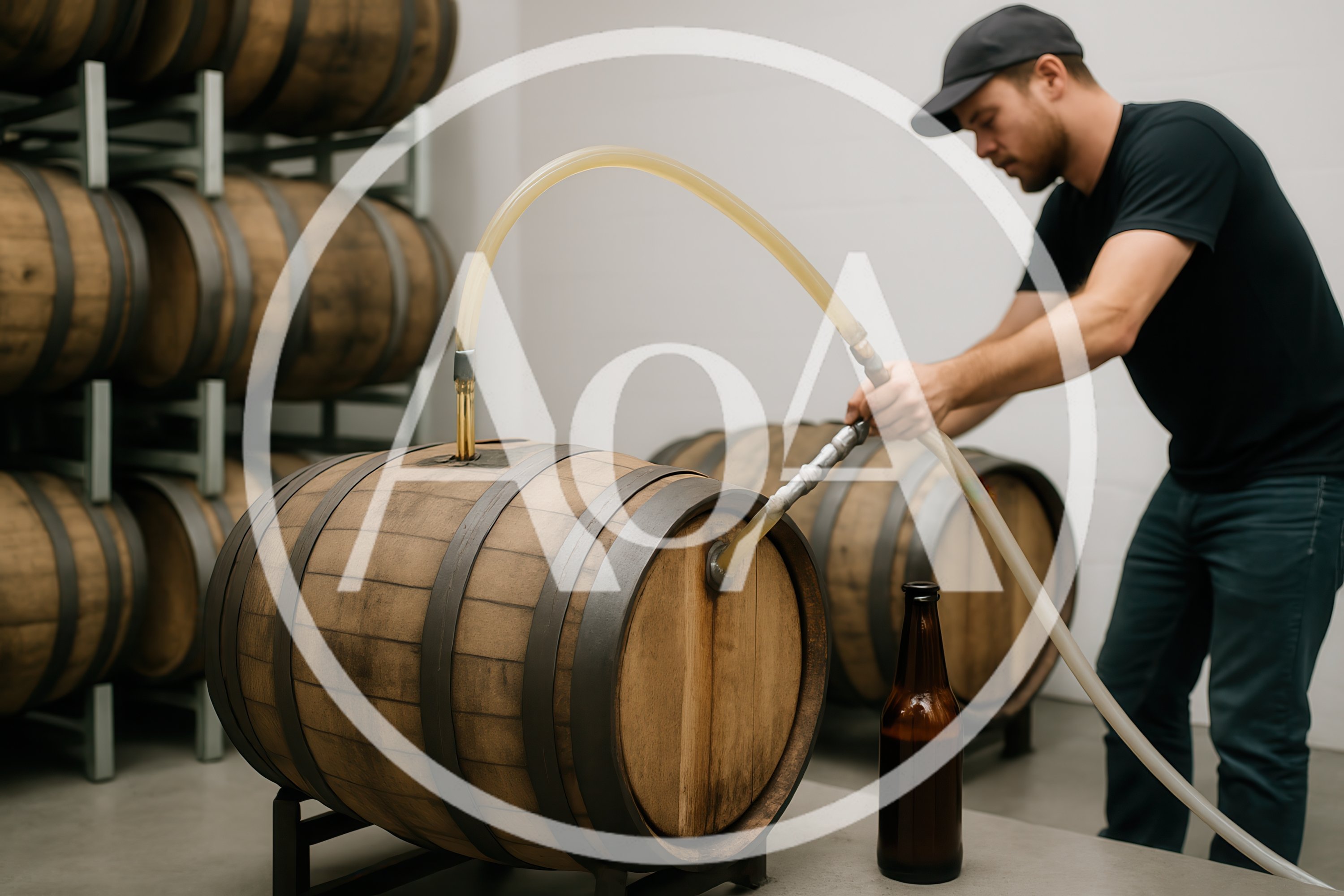 Brewer Transferring Craft Beer From Barrel To Bottle