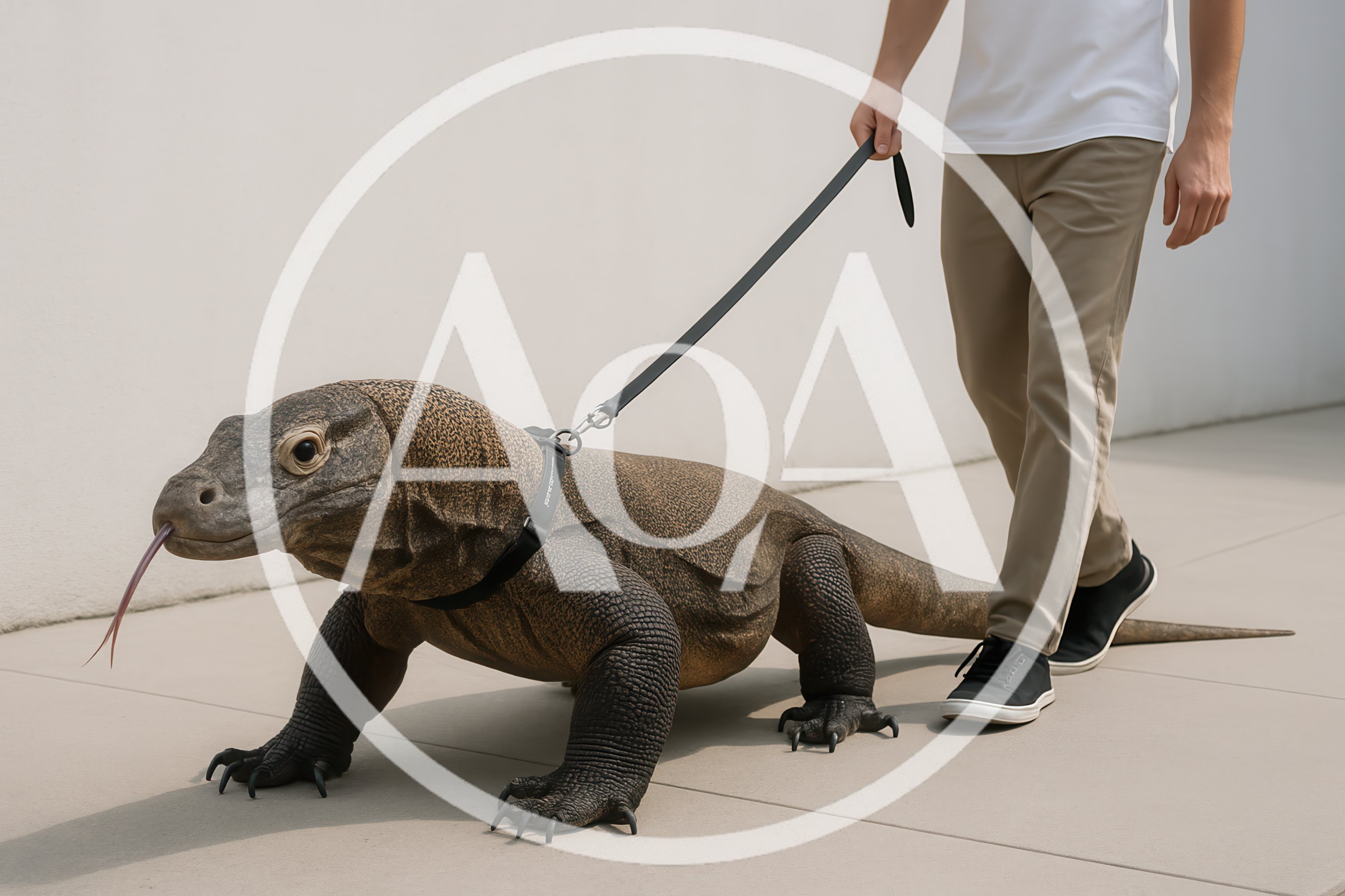 Person Walking A Komodo Dragon On A Leash