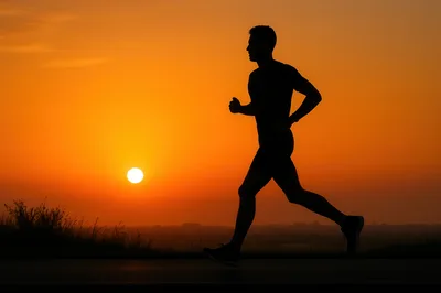 Silhouette Of A Man Running At Sunset