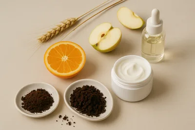 Natural Skincare Ingredients With Cream And Serum