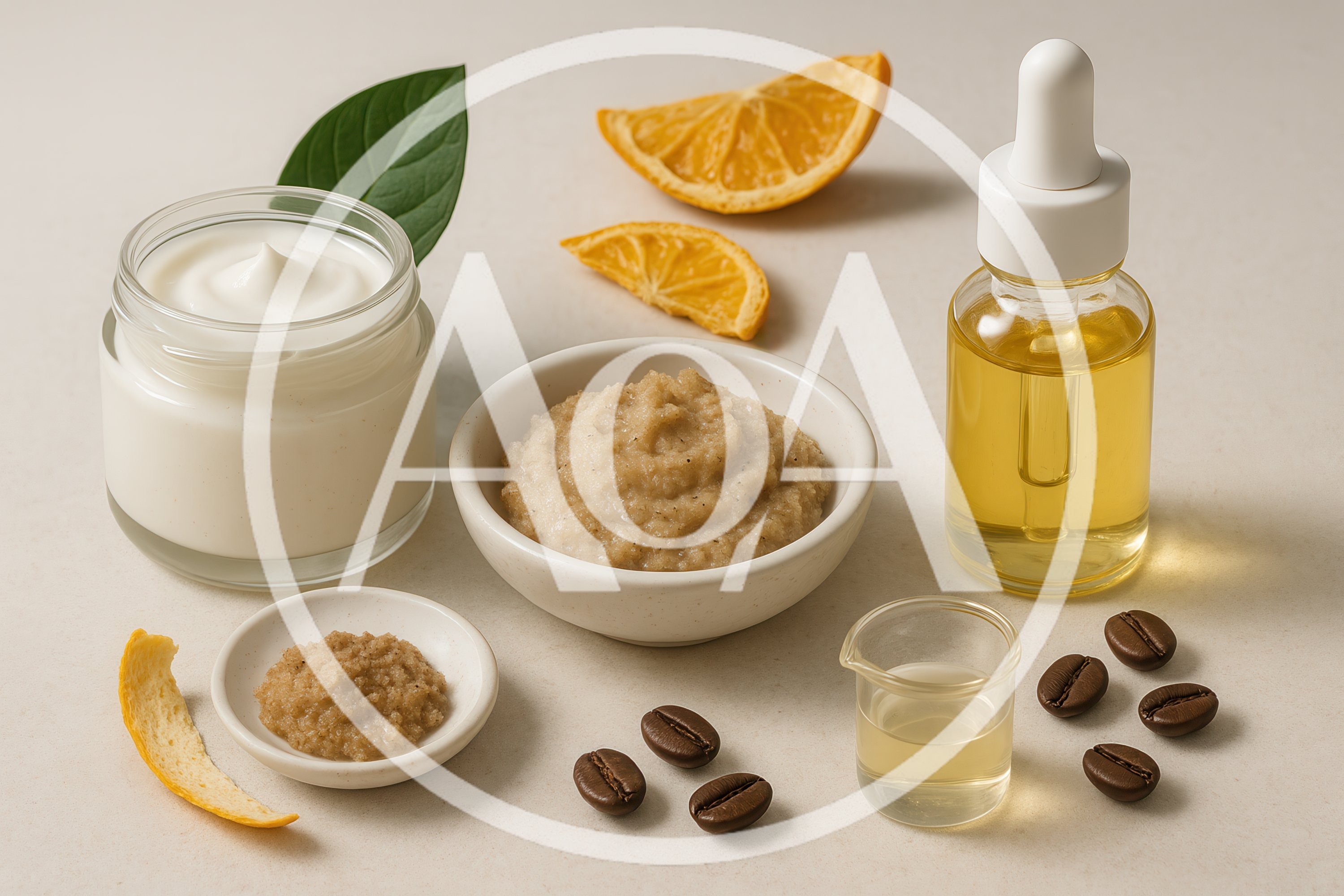Natural Skincare Ingredients With Cream Scrub And Oil
