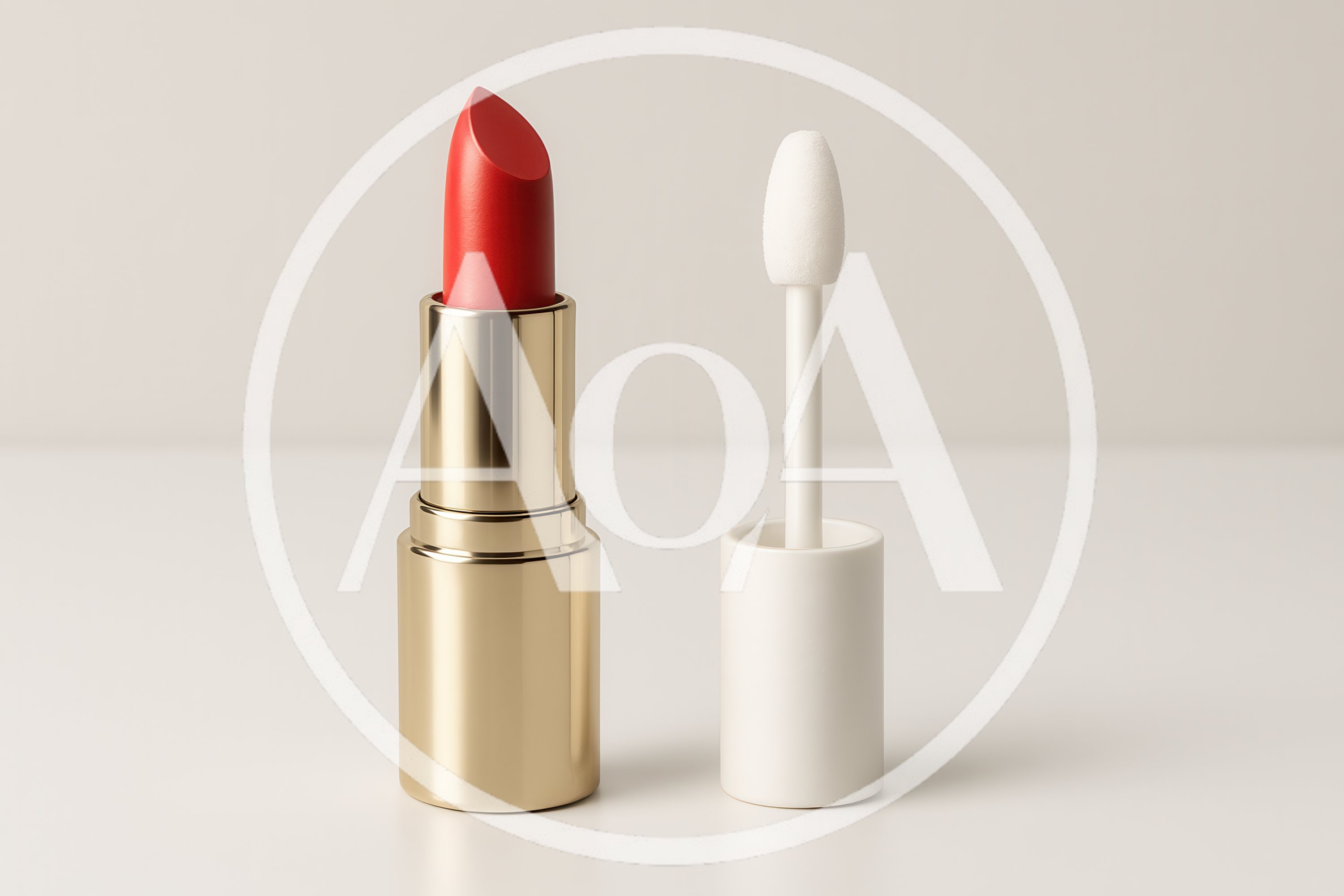 Red Lipstick And White Applicator Wand On White Background