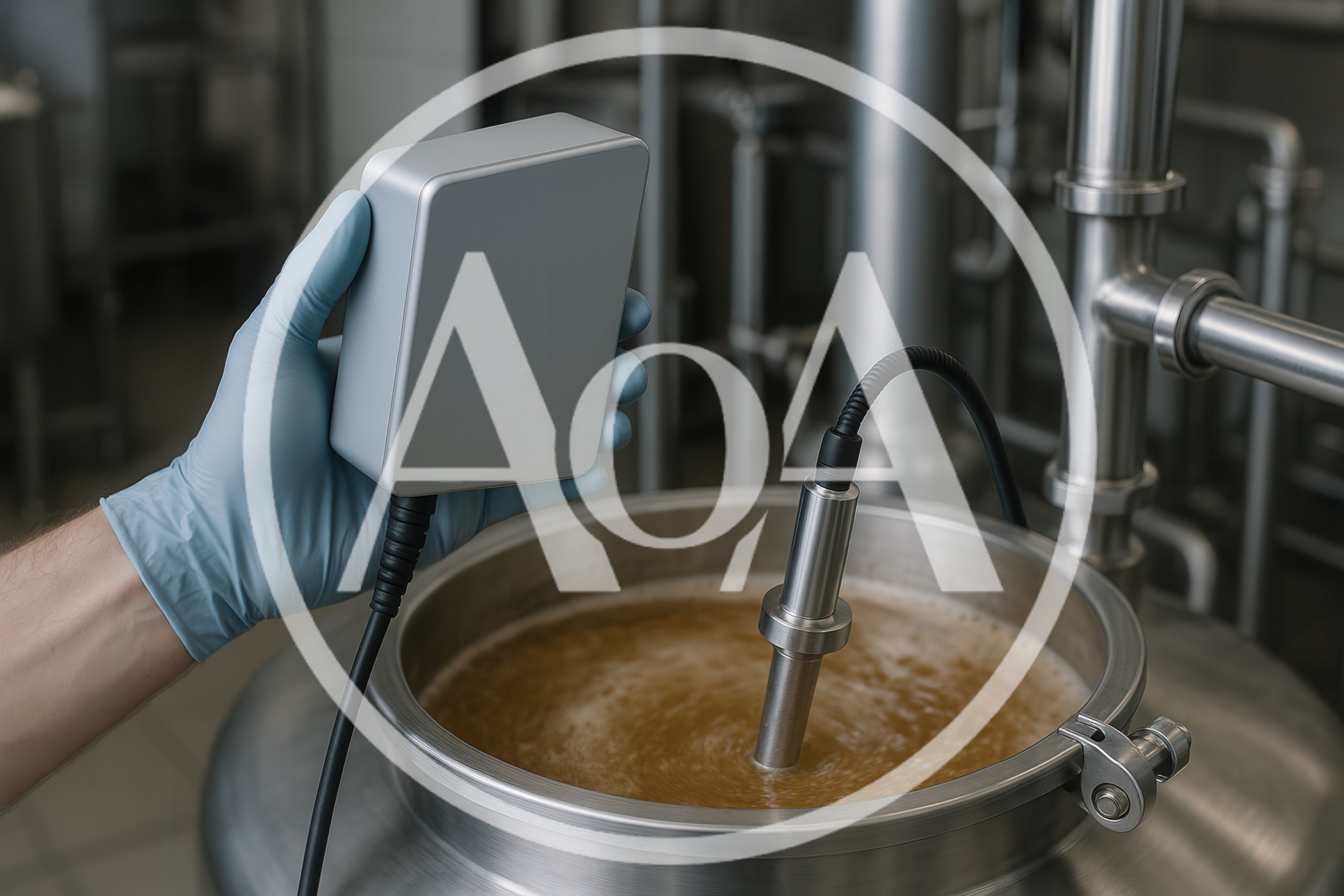Technician Testing Liquid Quality In Industrial Brewery Tank