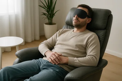 Man Resting In A Recliner With An Eye Mask