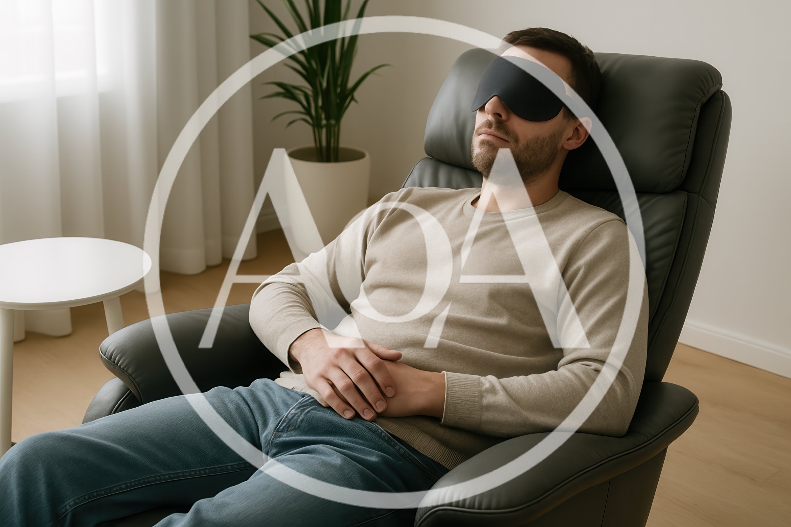 Man Resting In A Recliner With An Eye Mask