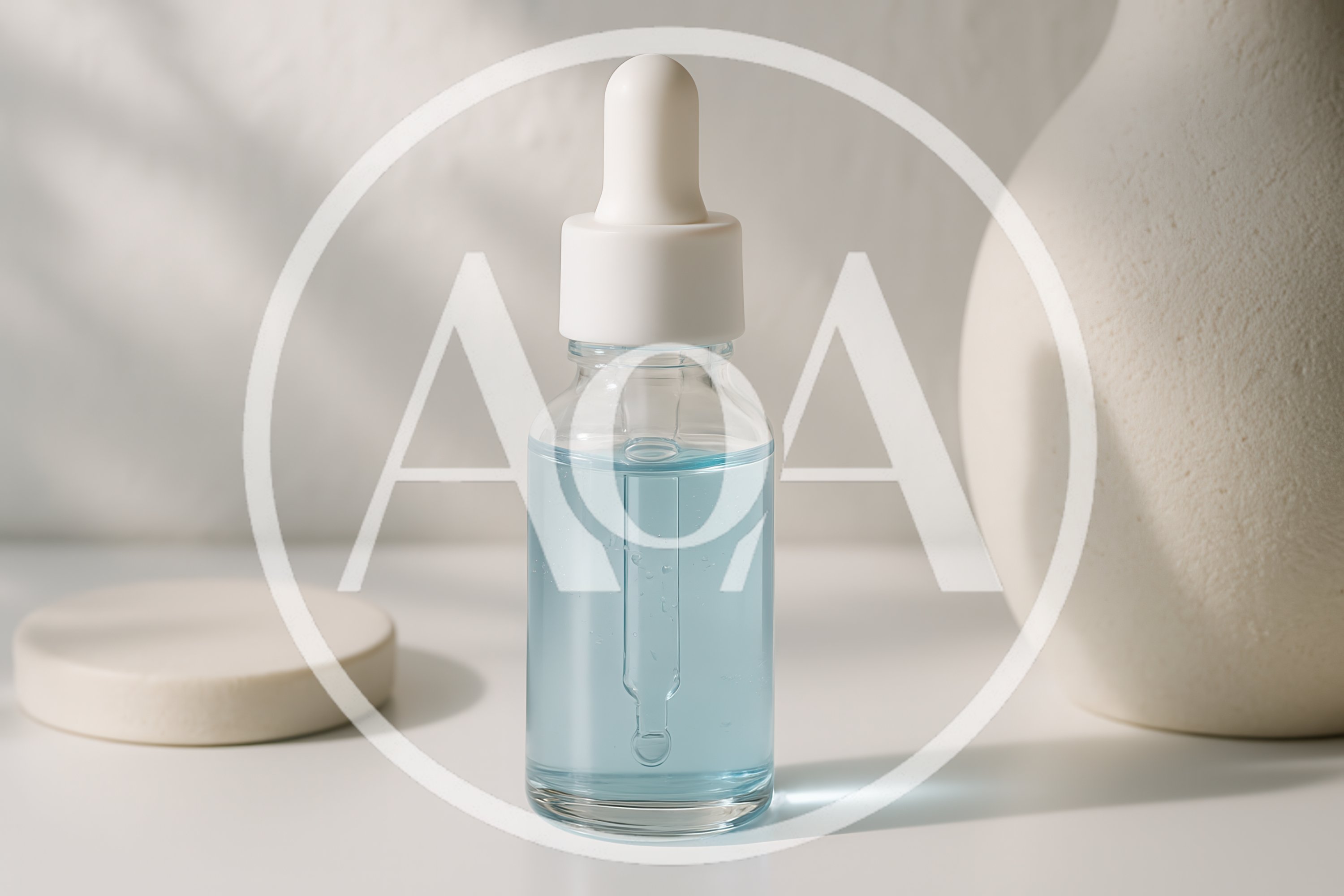 Blue Serum Dropper Bottle on Minimalist Display