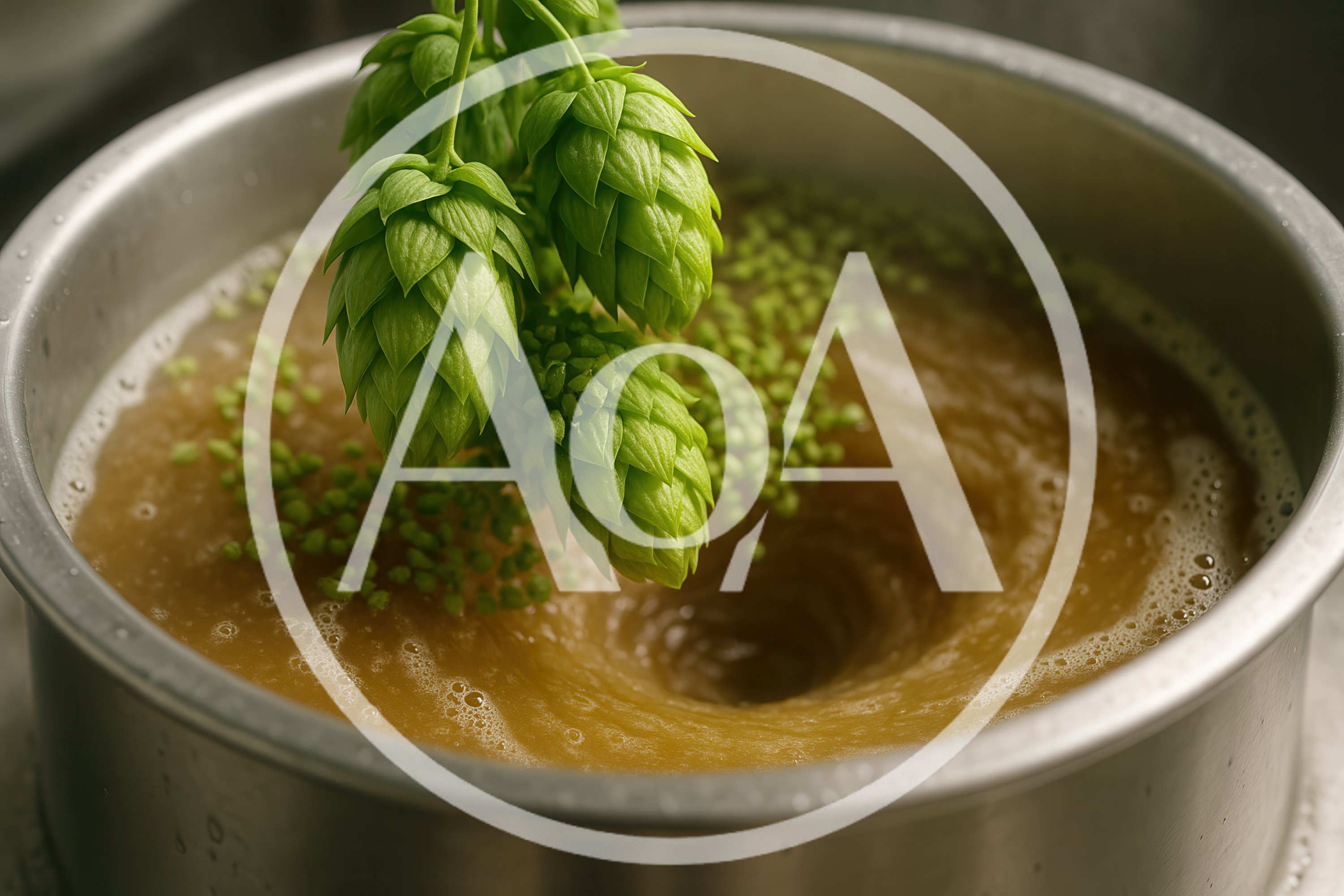 Fresh Green Hops Infusing Into Boiling Beer Wort