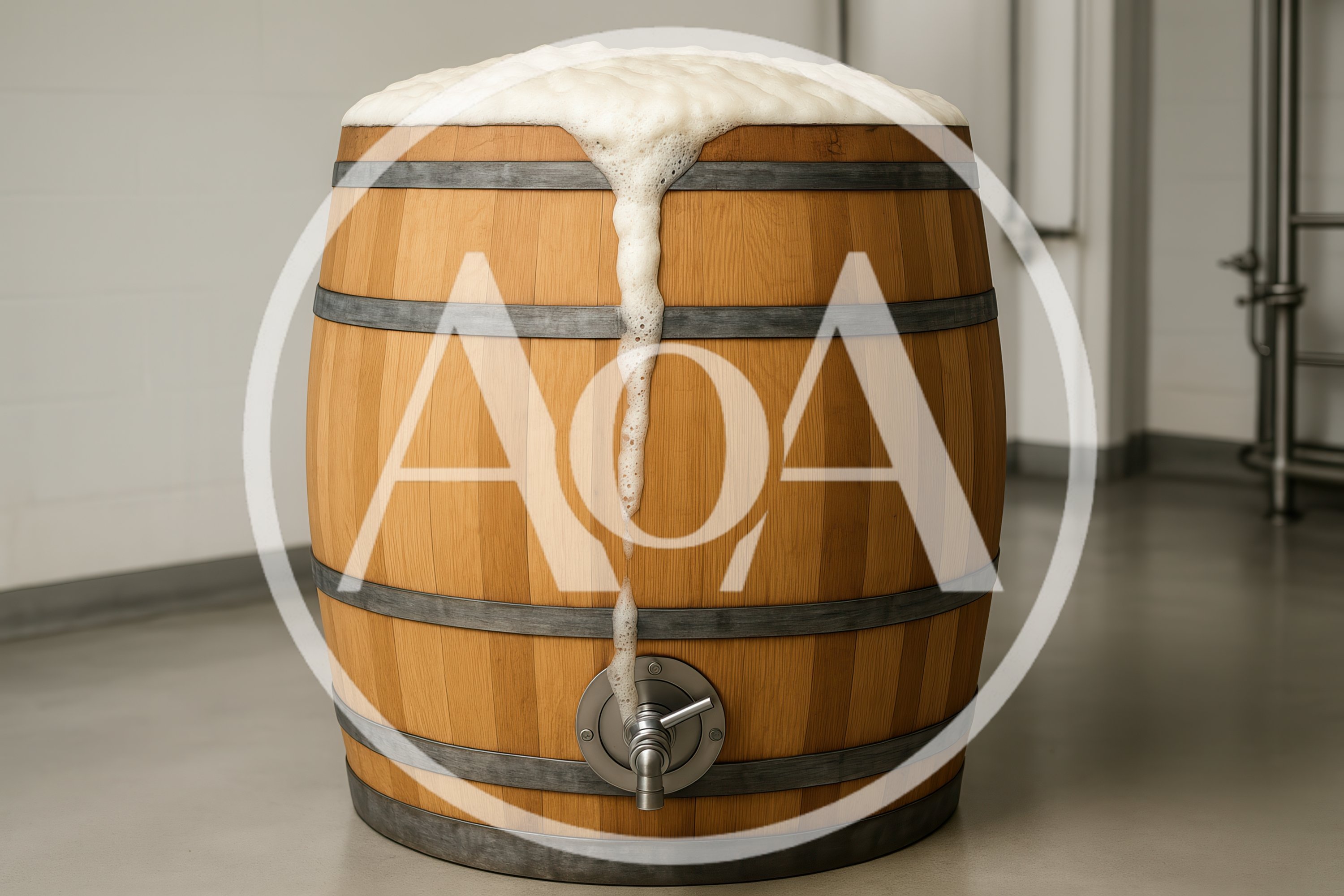 Wooden Beer Barrel Overflowing With White Foam