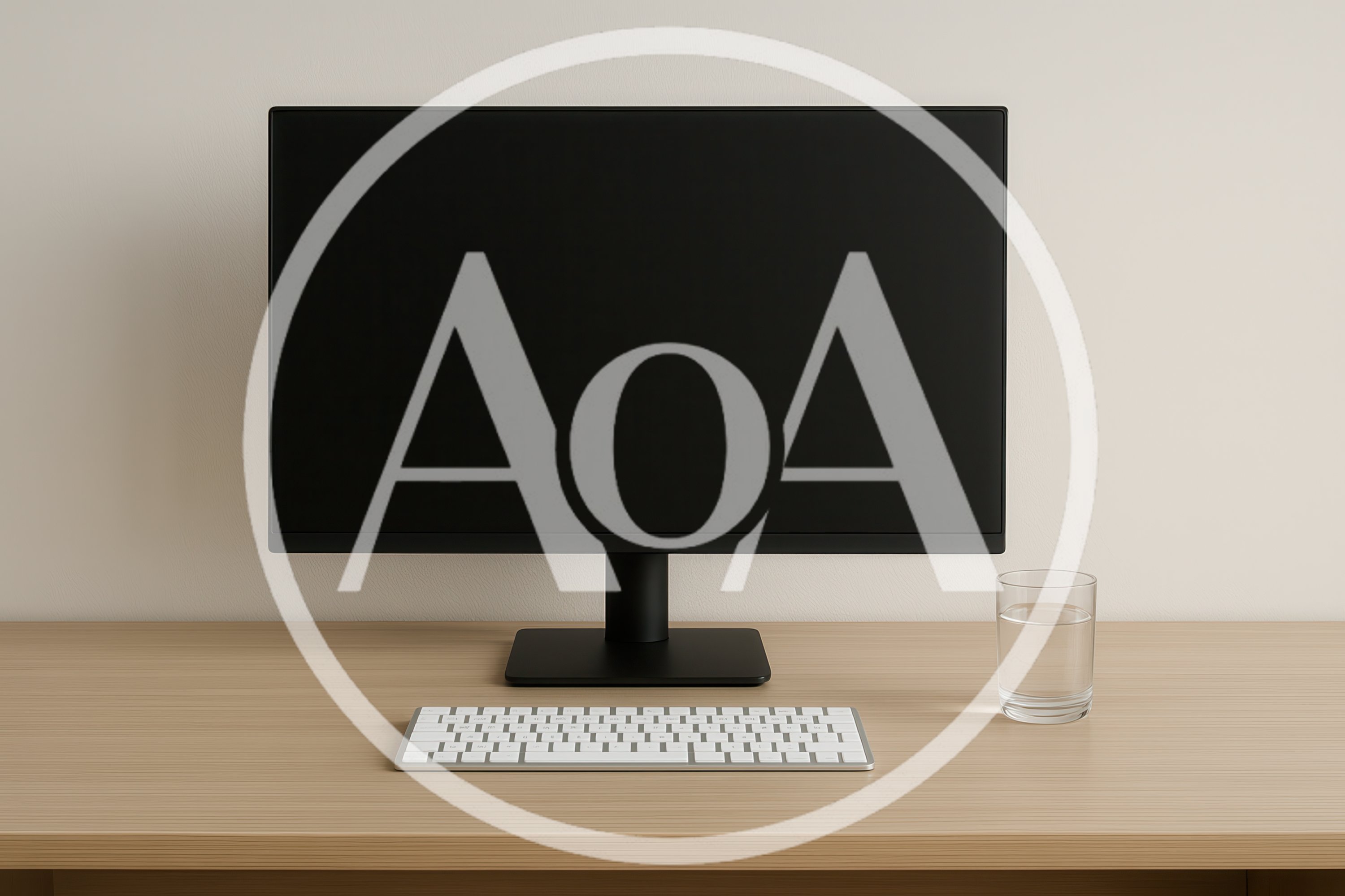 Minimalist Desk Setup With Computer Monitor And Glass