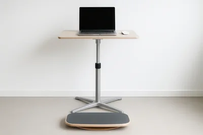 Minimalist Standing Desk With Laptop And Balance Board