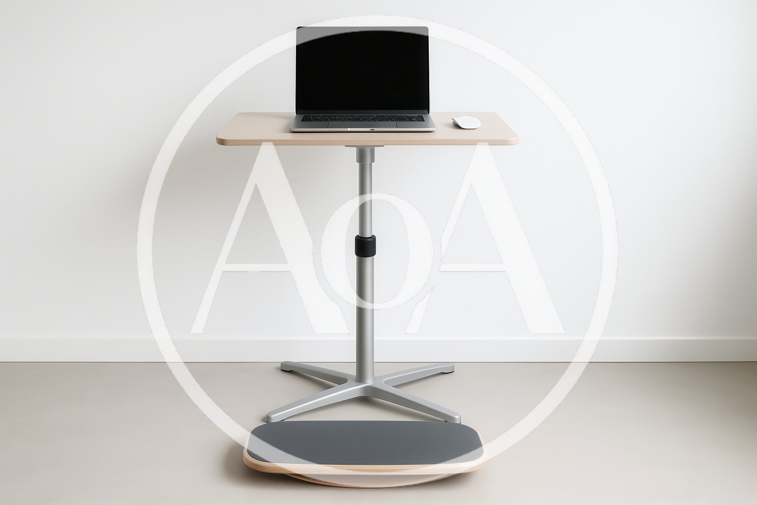 Minimalist Standing Desk With Laptop And Balance Board