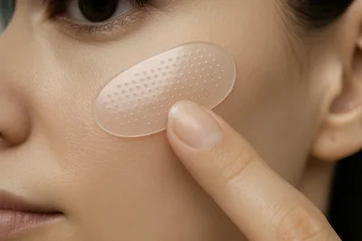 Woman Applying Microneedle Patch To Her Cheek
