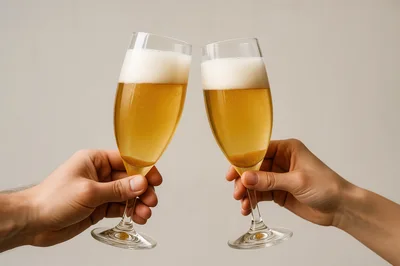 Two People Toasting With Champagne Flutes