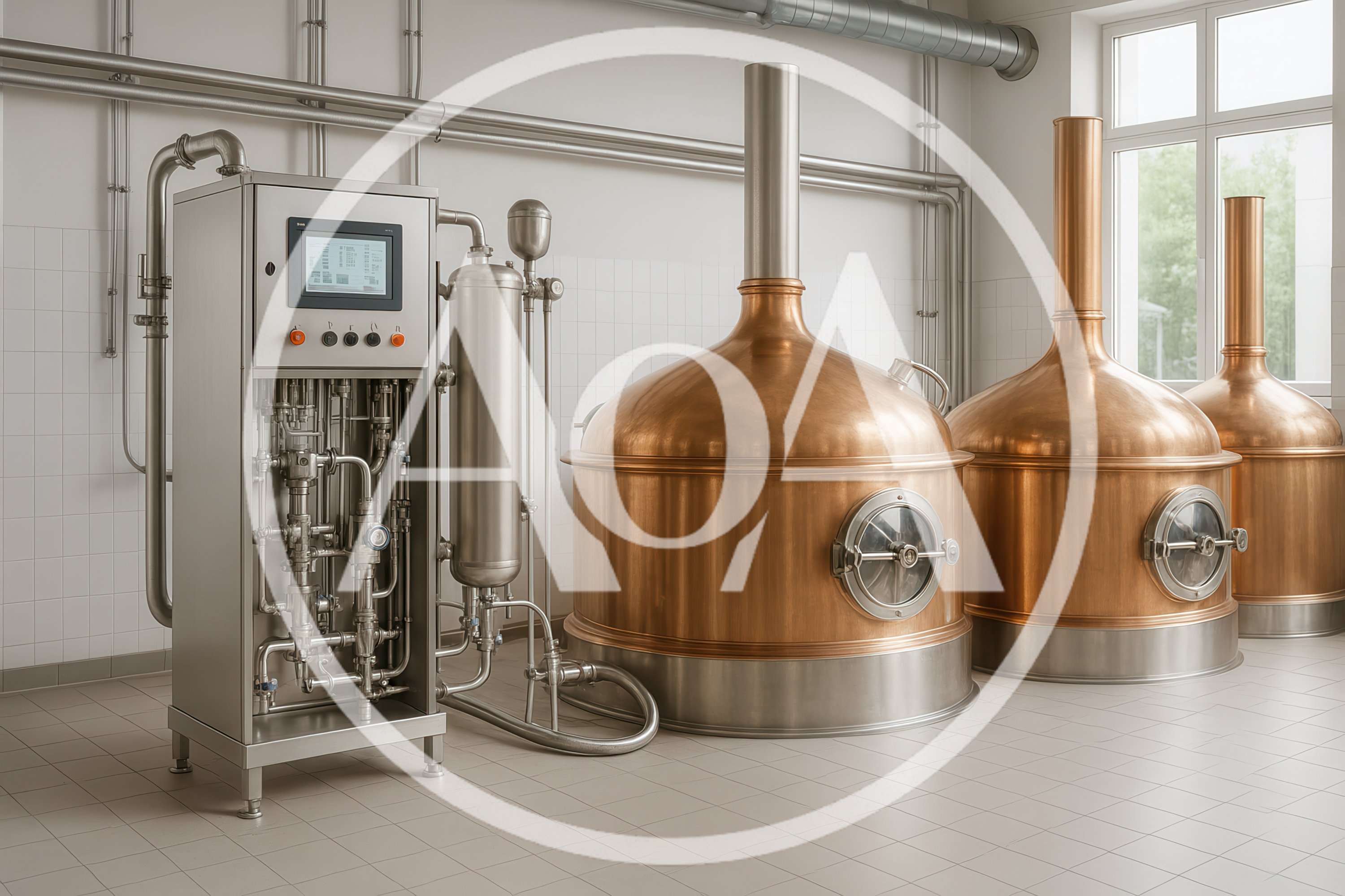 Industrial Copper Brewing Kettles In A Modern Brewery