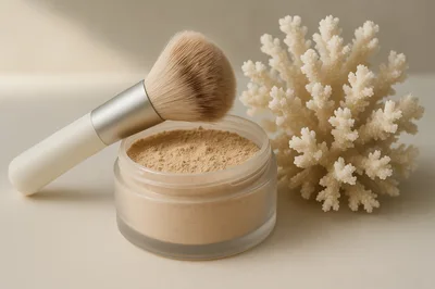 Makeup Brush And Loose Powder Jar With Decorative Coral