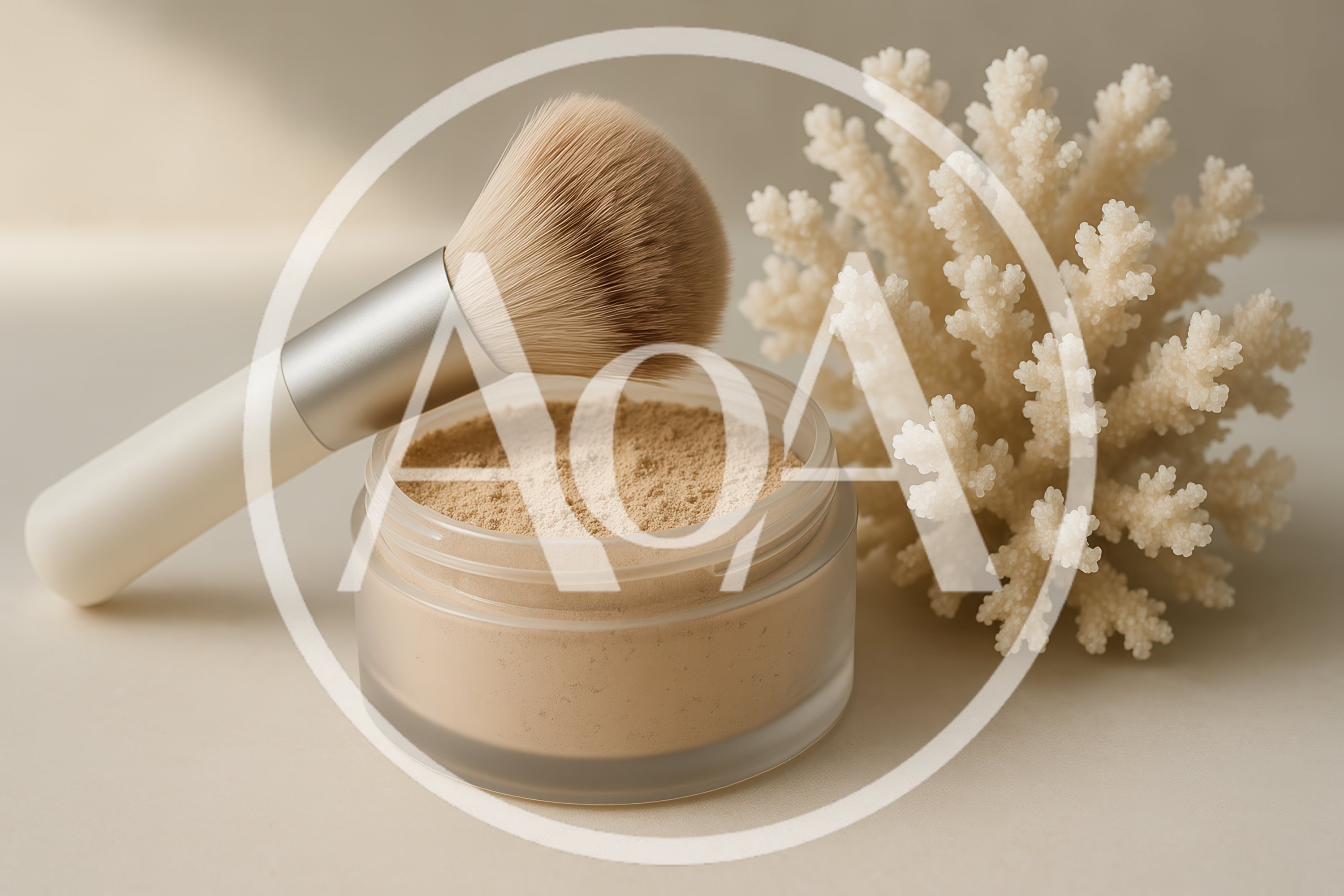 Makeup Brush And Loose Powder Jar With Decorative Coral